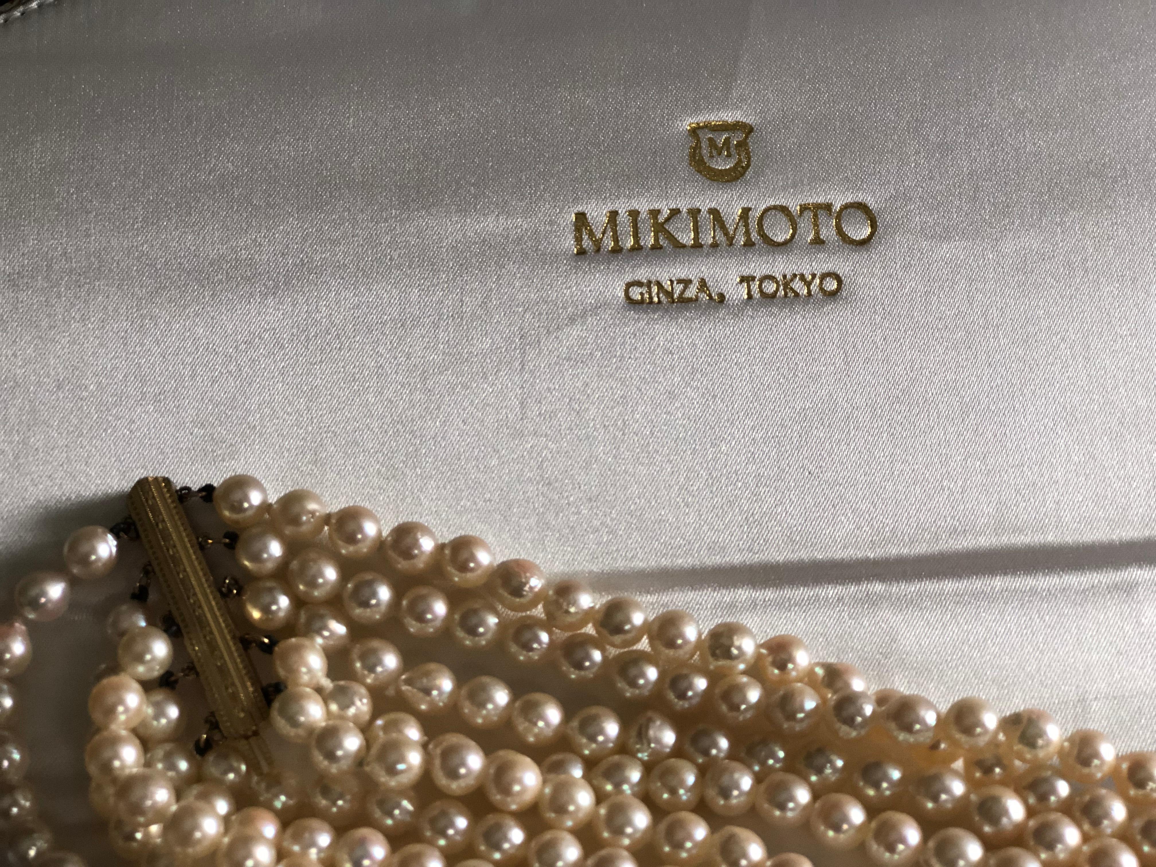 MIKIMOTO 7mm. White Pearls Five Strands Neckless, circa 1950 In Good Condition In Sofia, BG