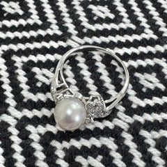 Mikimoto Platinum 8.1mm Akoya Pearl & Diamond Ring, Japan, Size 6.75