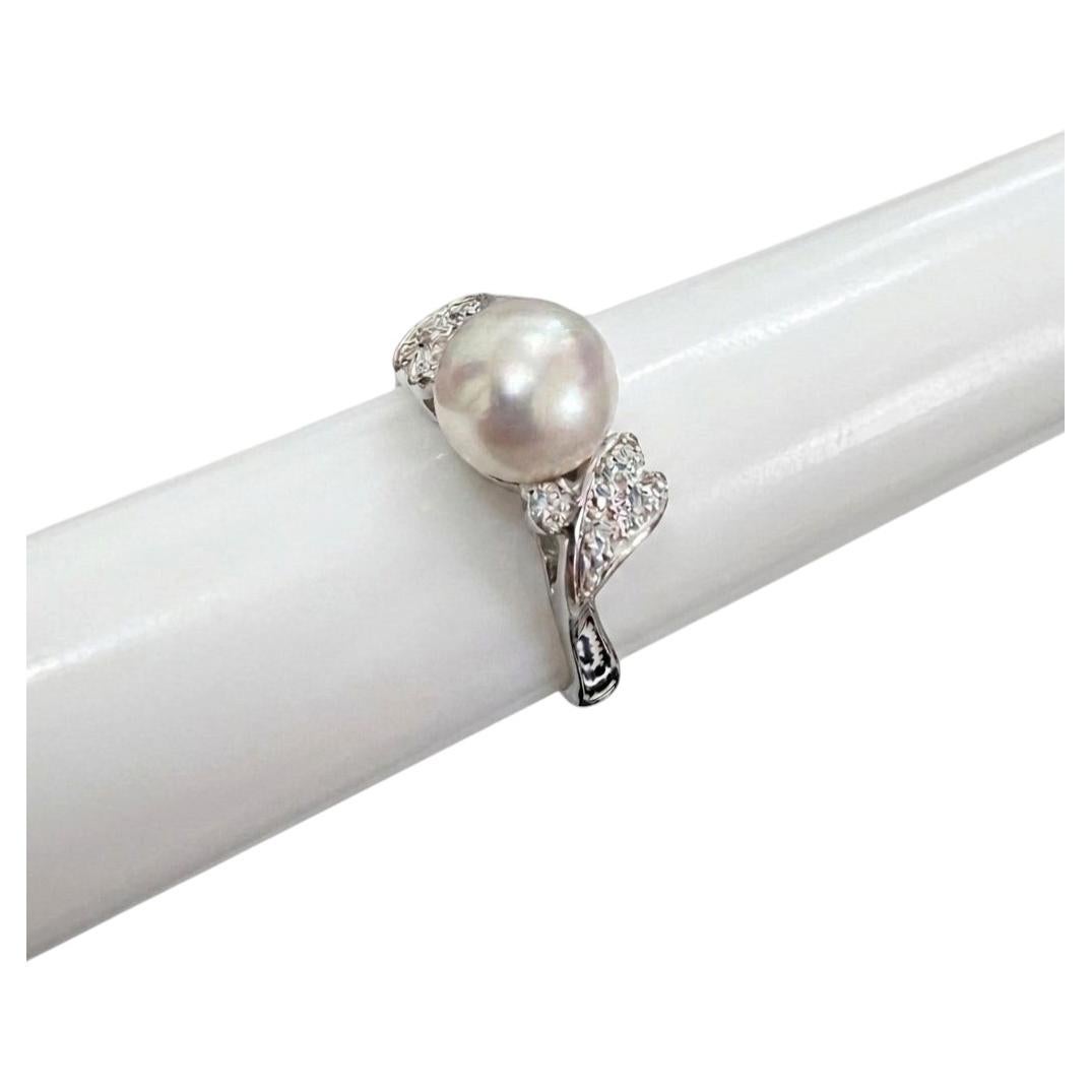Bague Mikimoto en platine avec une perle Akoya de 8,1 mm et des diamants, Japon, taille 6,75
