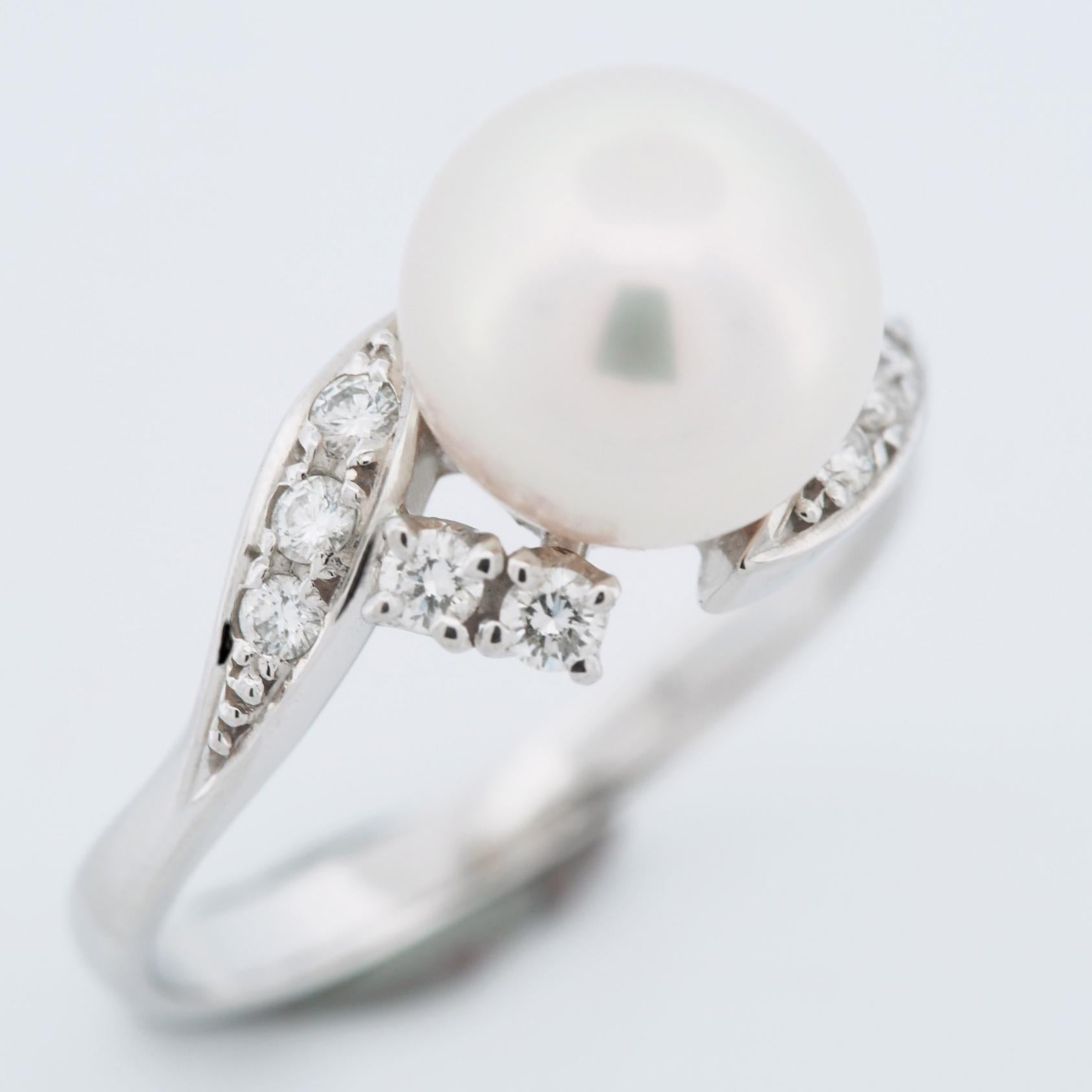 Mikimoto 8,2 mm Akoya Perlen- und Diamantring Pt 900 (Rundschliff)