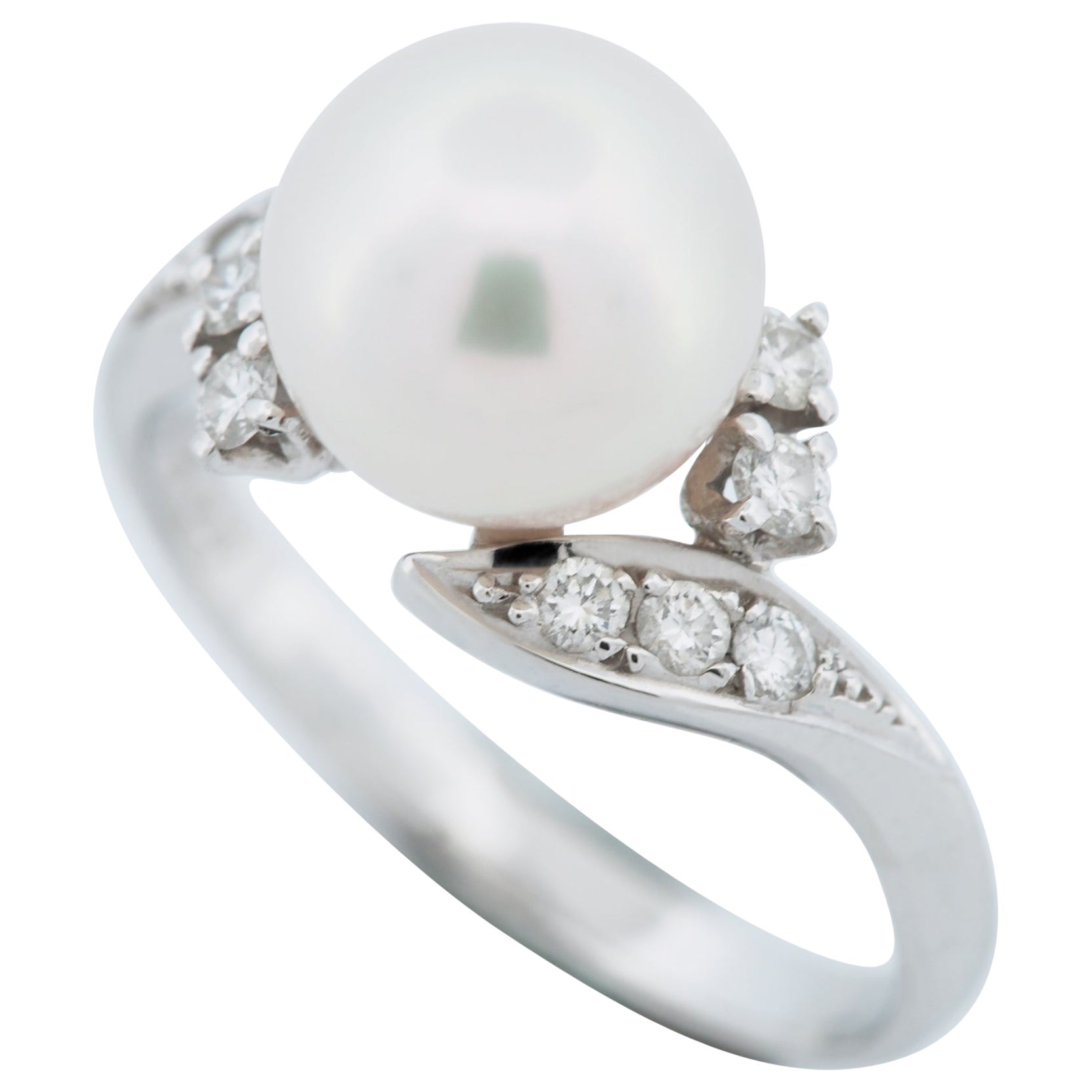 Mikimoto 8,2 mm Akoya Perlen- und Diamantring Pt 900