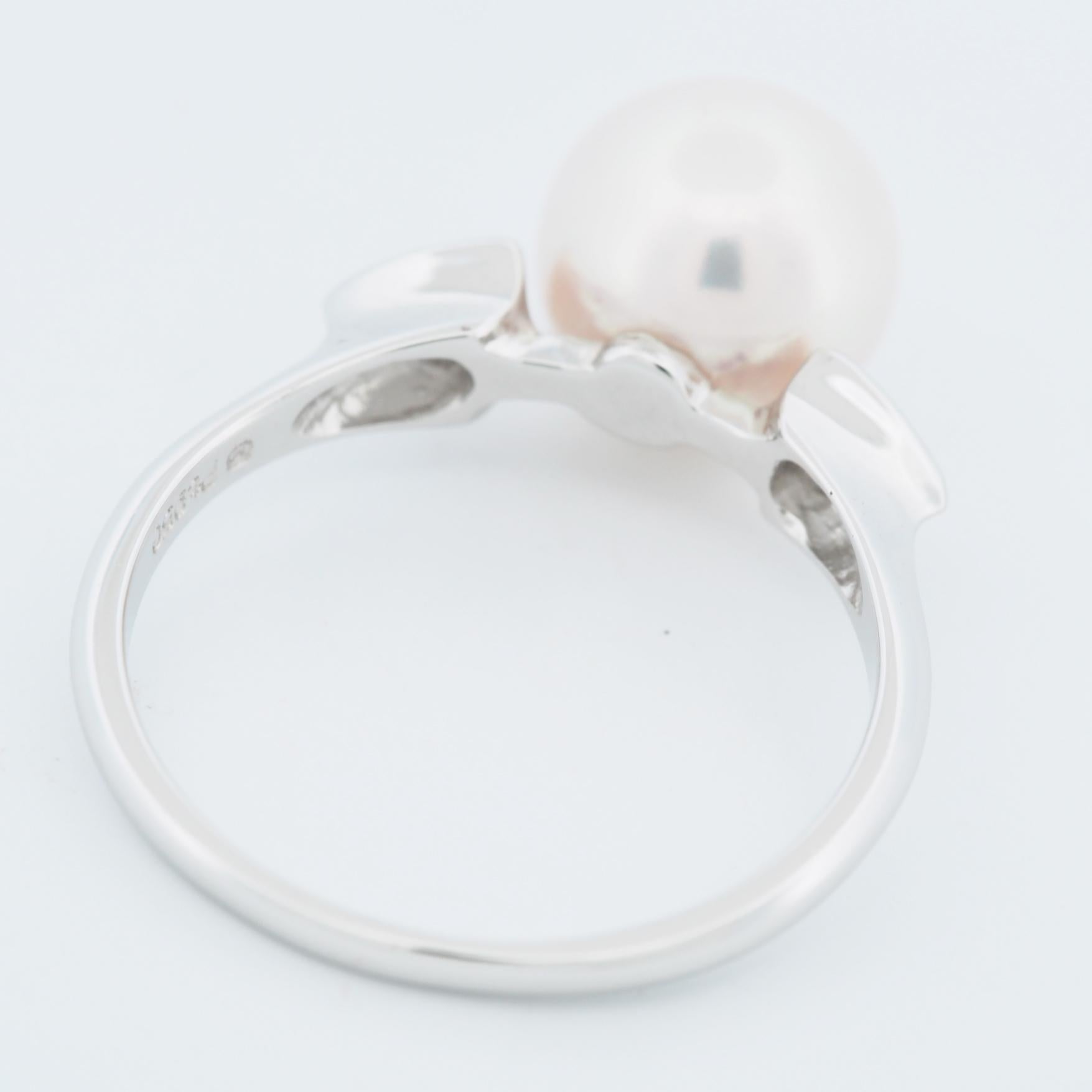 Mikimoto 8.4 mm Akoya Pearl & Diamond Ring Pt950 In Good Condition In Kobe, Hyogo