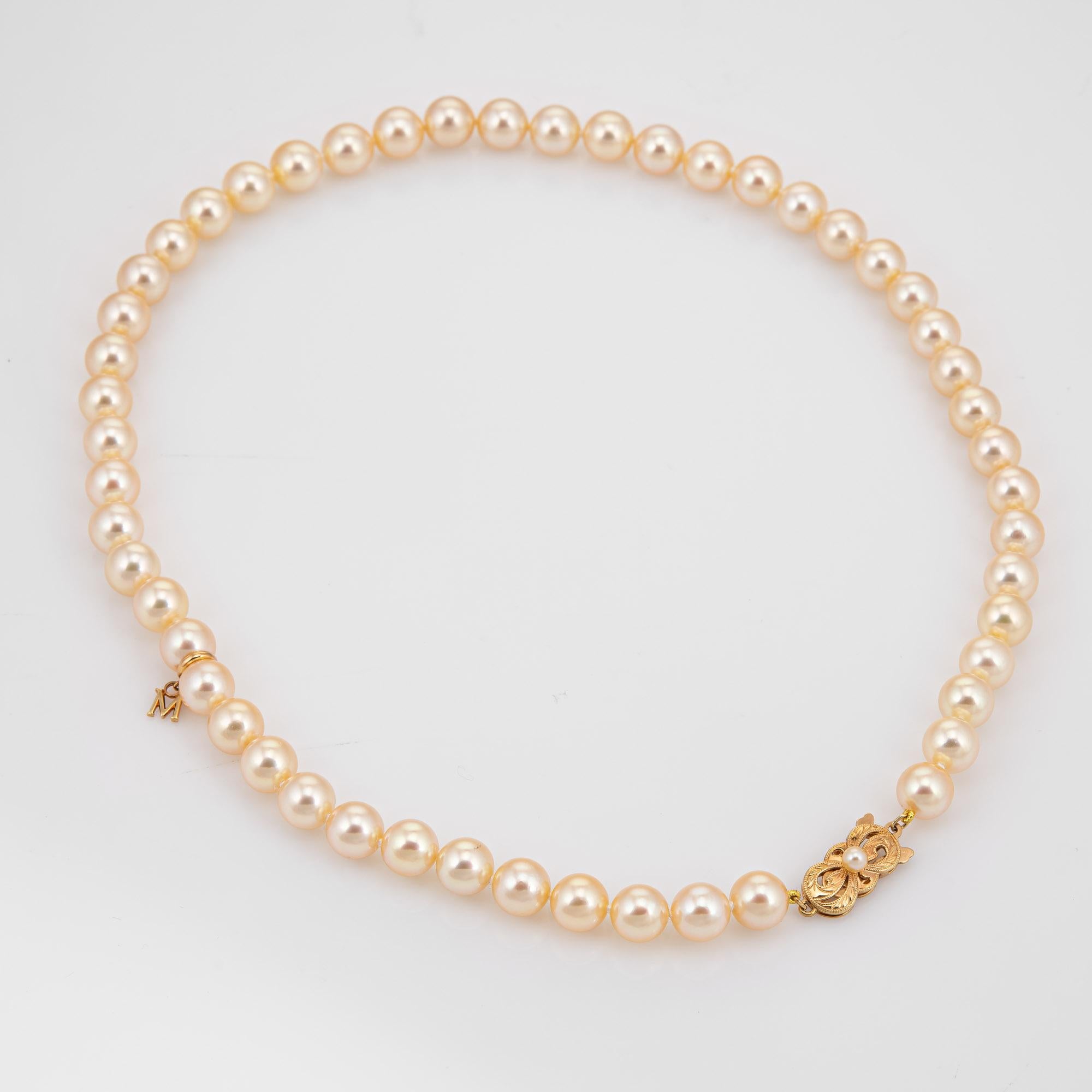 Contemporain Mikimoto Collier de perles Akoya dorées de 8 mm et de 17 pouces, ancienne propriété de joaillerie   en vente
