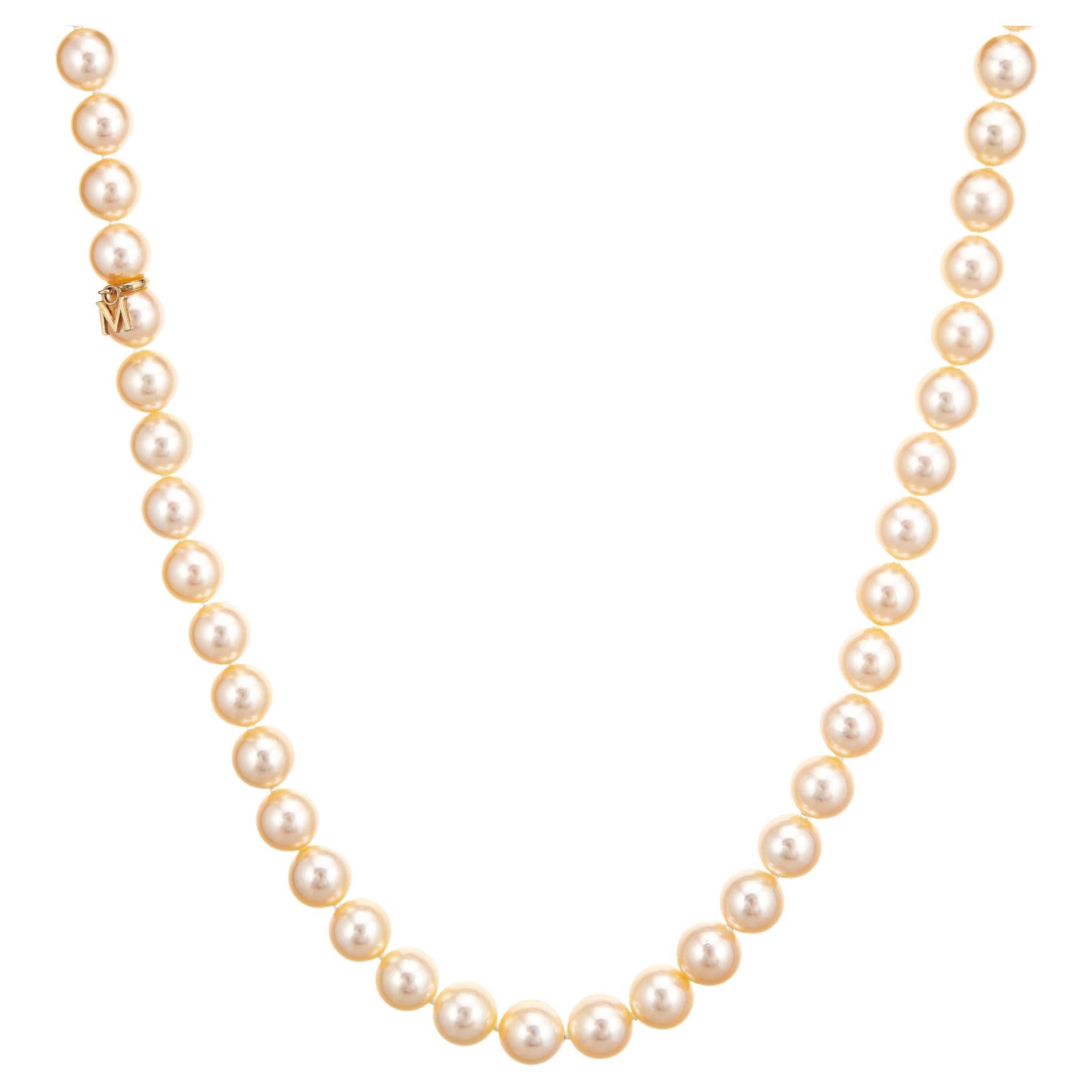 Mikimoto 8mm Golden Akoya Pearl Necklace 17" Strand Estate Fine Jewelry   For Sale