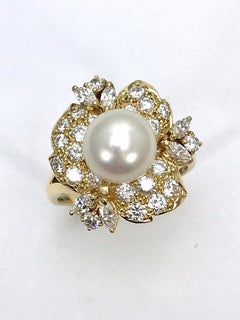 Mikimoto Zuchtperle und Diamant Gelbgold Fashion Ring