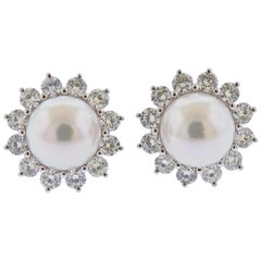 Mikimoto A+ Pearl Diamond Gold Stud Earrings