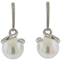 Mikimoto A+ South Sea Pearl Diamond Gold Twist Earrings