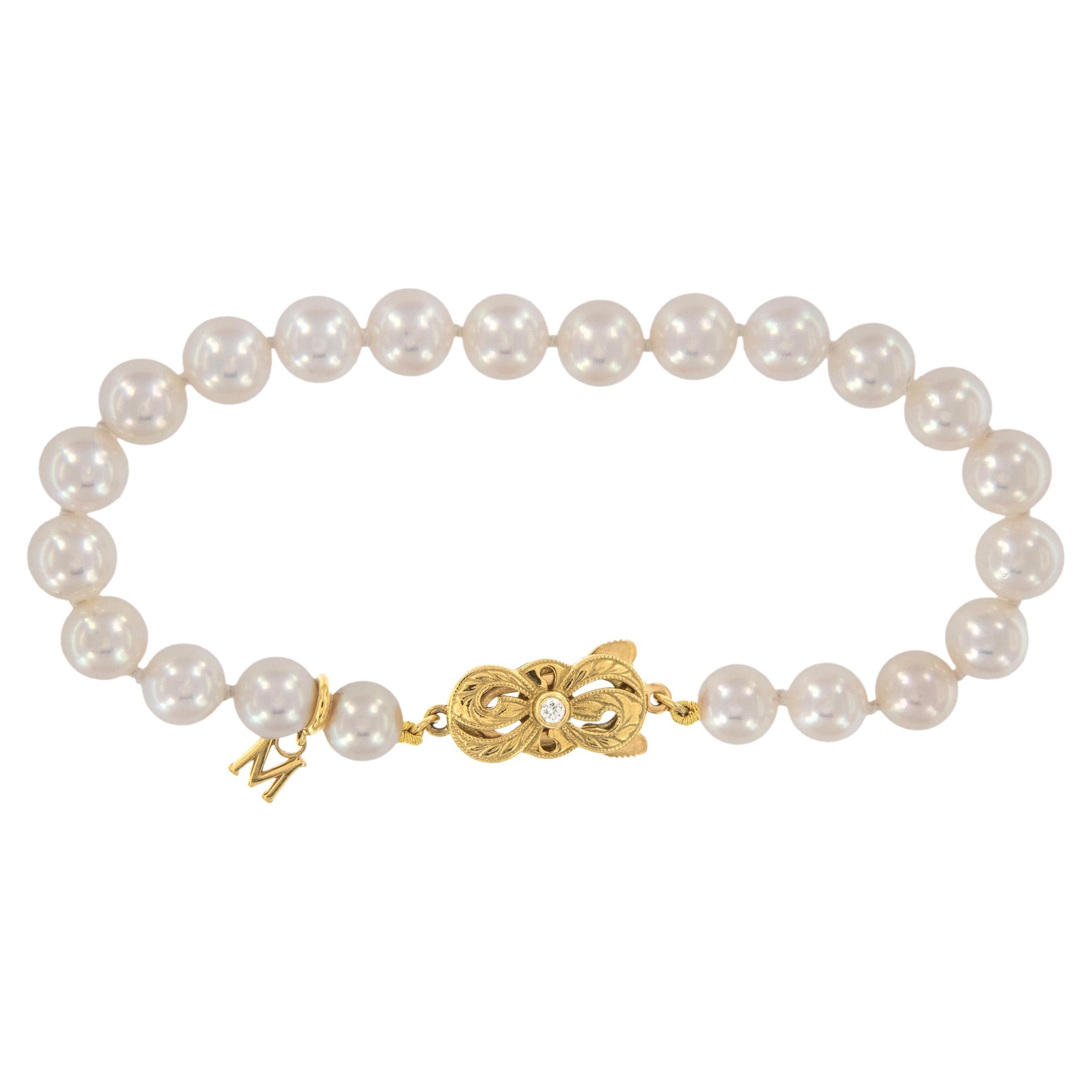 Mikimoto AAA Akoya 18 Karat Yellow Gold Pearl Bracelet
