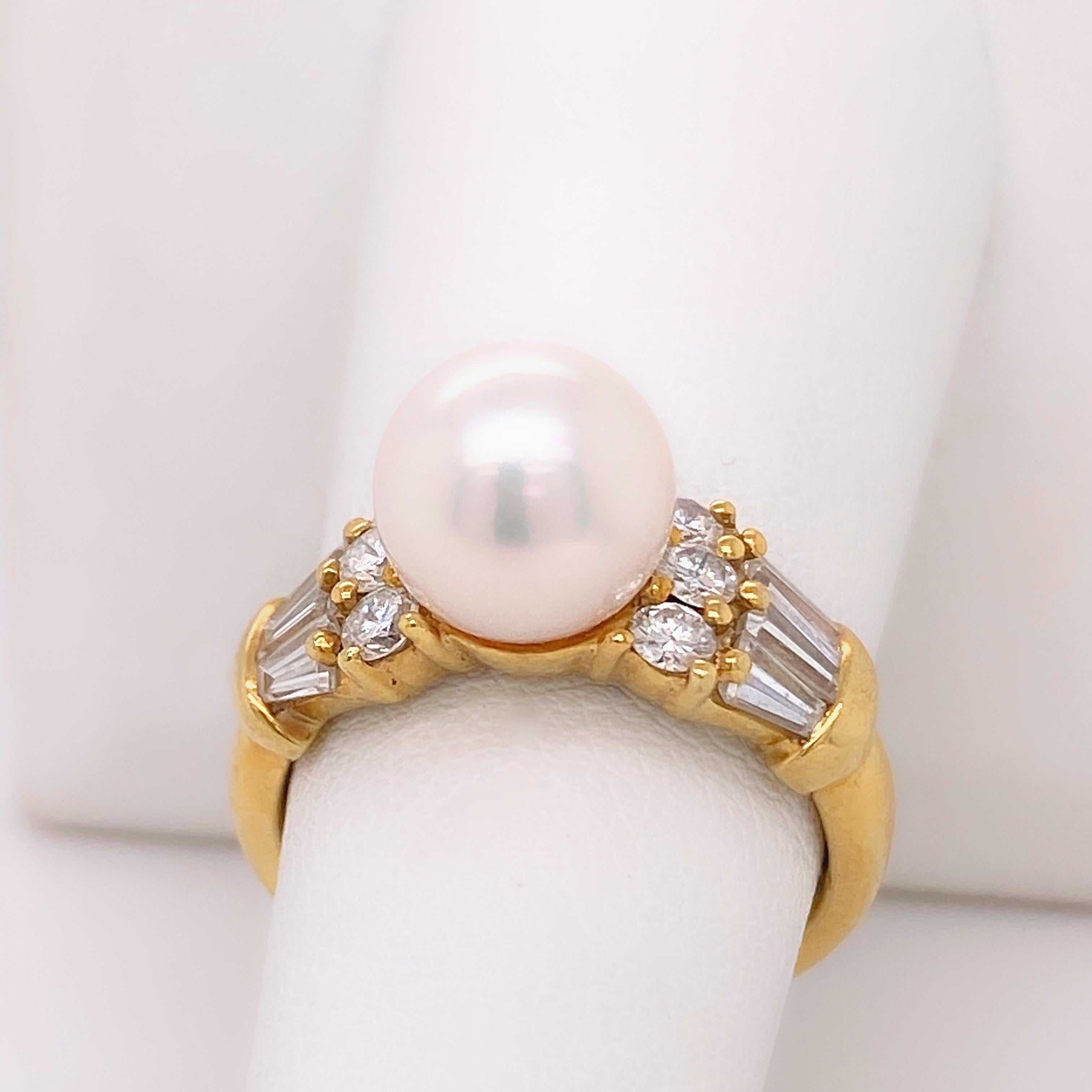 Mikimoto, bague Akoya en or jaune 18 carats avec perles et diamants Pour femmes en vente