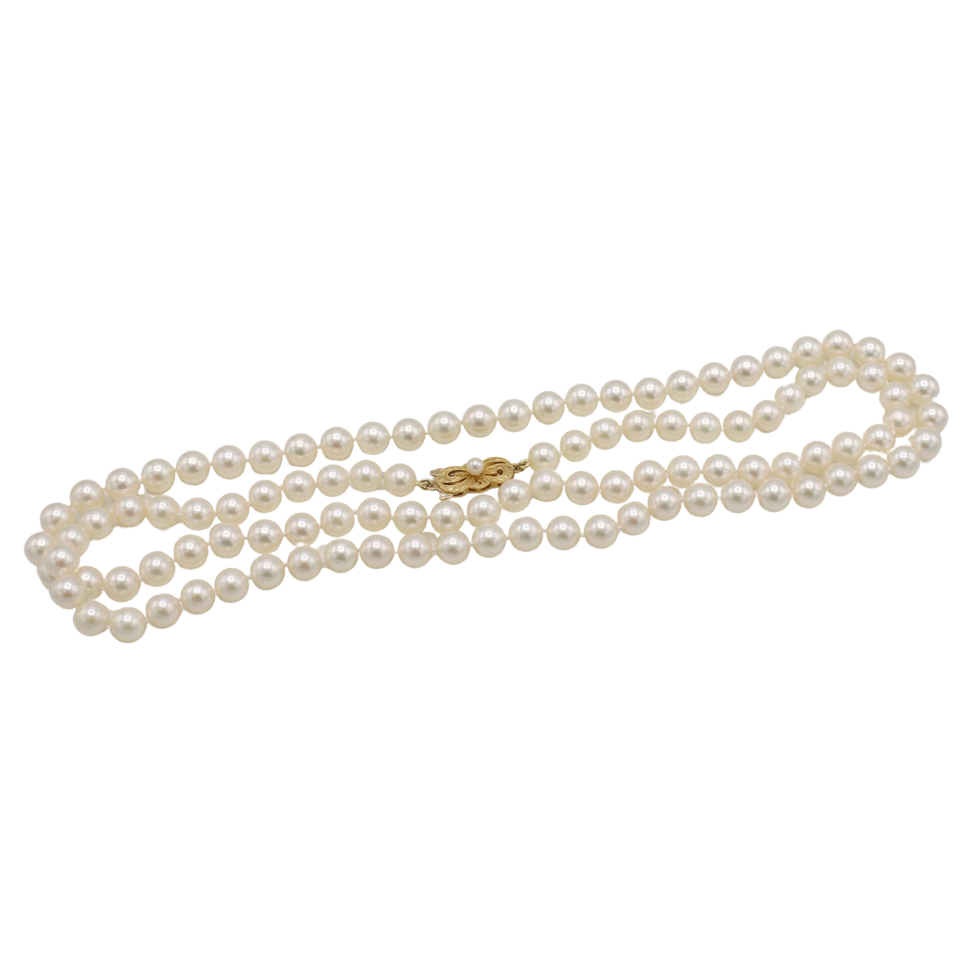 Mikimoto Akoya Cultured Pearl 18 Karat Yellow Gold Pearl Necklace