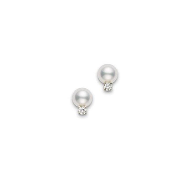 Mikimoto Akoya Cultured A+ Pearl Stud and Diamond Earrings PES802DK In New Condition For Sale In Wilmington, DE