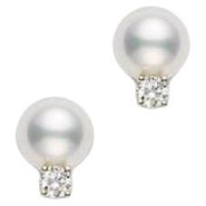 Mikimoto Akoya Cultured A+ Pearl Stud and Diamond Earrings PES802DK For Sale