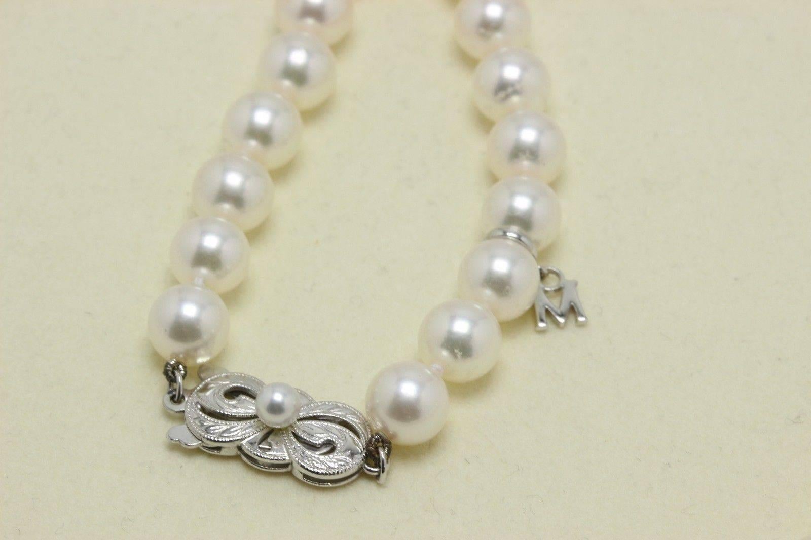 Mikimoto Akoya Cultured Graduated Pearl Strand Necklace in 18 Karat White Gold 4