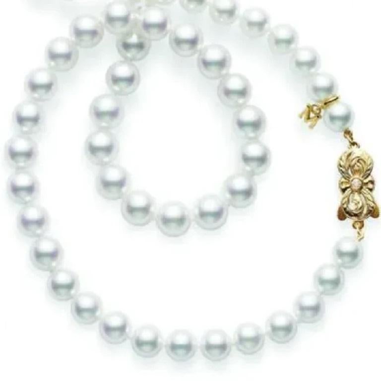 Only the Akoya cultured pearls with the highest quality and luster can be bestowed with the name “Mikimoto Pearl.”

This 18 inch Akoya cultured pearl strand features 6 X 5.5mm A quality pearls and is finished with a MIKIMOTO signature clasp in 18