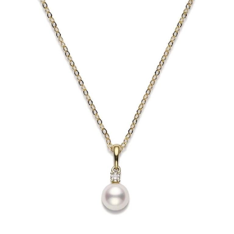Mikimoto Akoya Cultured Pearl and Diamond 18k Yellow Gold Necklace PPS802DK In New Condition For Sale In Wilmington, DE