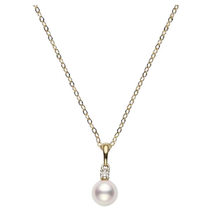 Mikimoto Akoya Cultured Pearl and Diamond 18k Yellow Gold Necklace PPS802DK For Sale