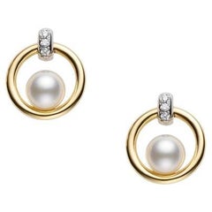 Mikimoto Akoya Boucles d'oreilles cercle en perles de culture et diamants MEQ10159ADXC