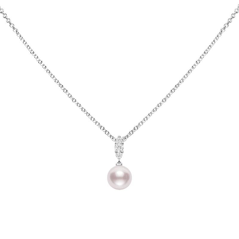 da uomo o donna Mikimoto Ciondolo con perle coltivate Akoya e diamanti in oro bianco 18 carati MPA10382ADXW in vendita