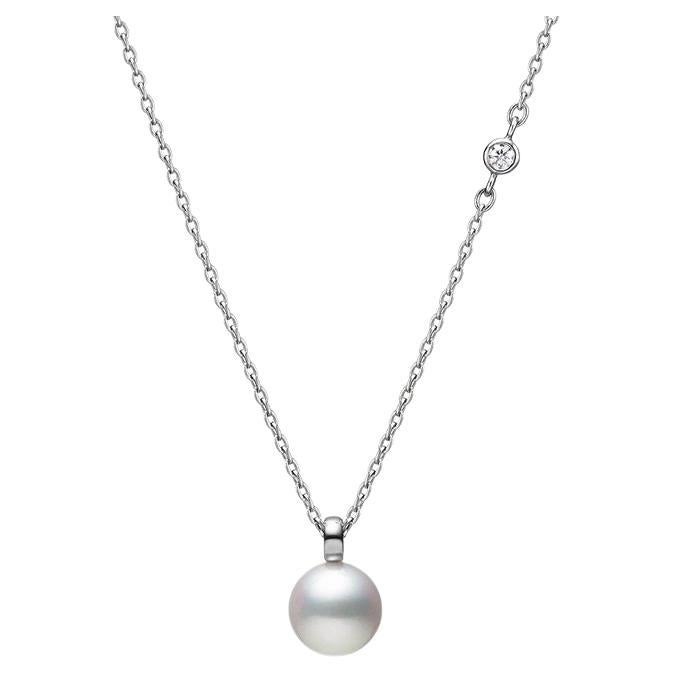 Mikimoto Akoya Cultured Pearl and Diamond Pendant in 18k White Gold MPQ10159ADXW For Sale