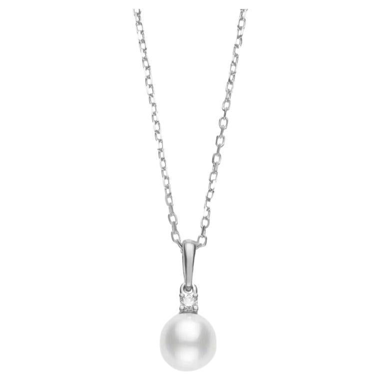 Mikimoto Akoya Cultured Pearl and Diamond Pendant in 18k White Gold PPS752DW For Sale