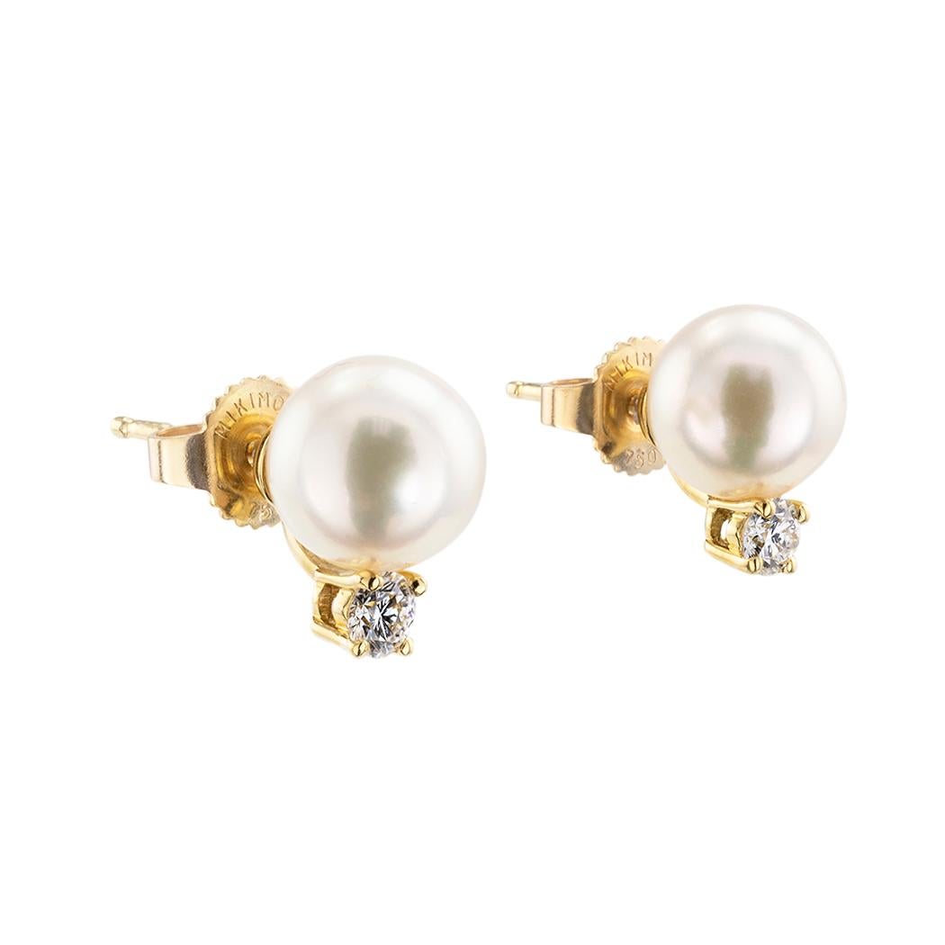 Mikimoto Akoya cultured pearl diamond and yellow gold stud earrings.  Clear and concise information you want to know is listed below.  Contact us right away if you have additional questions.  We are here to connect you with beautiful and affordable