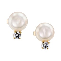 Mikimoto Akoya Cultured Pearl Diamond Yellow Gold Stud Earrings