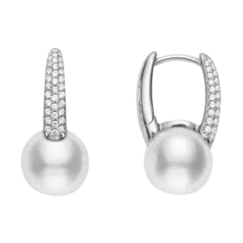 Mikimoto Akoya Cultured Pearl Earring with Diamondin 18k White Gold MEA10229ADXW For Sale
