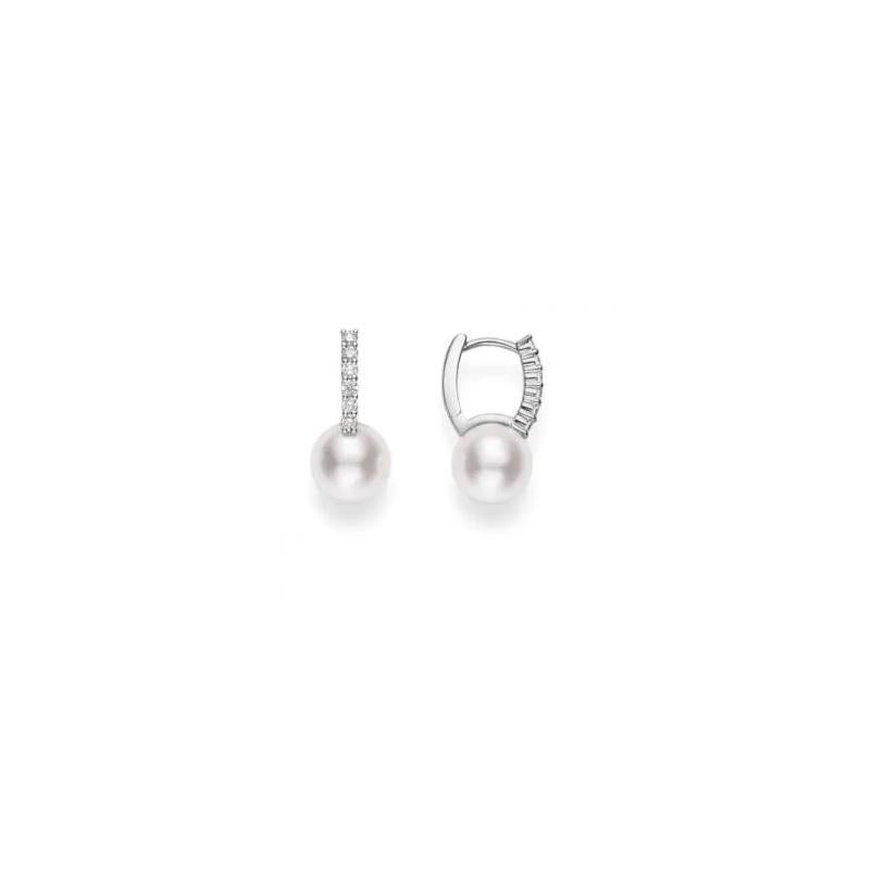 Round Cut Mikimoto Akoya Cultured Pearl Earring with Diamonds MEA10228ADXW For Sale