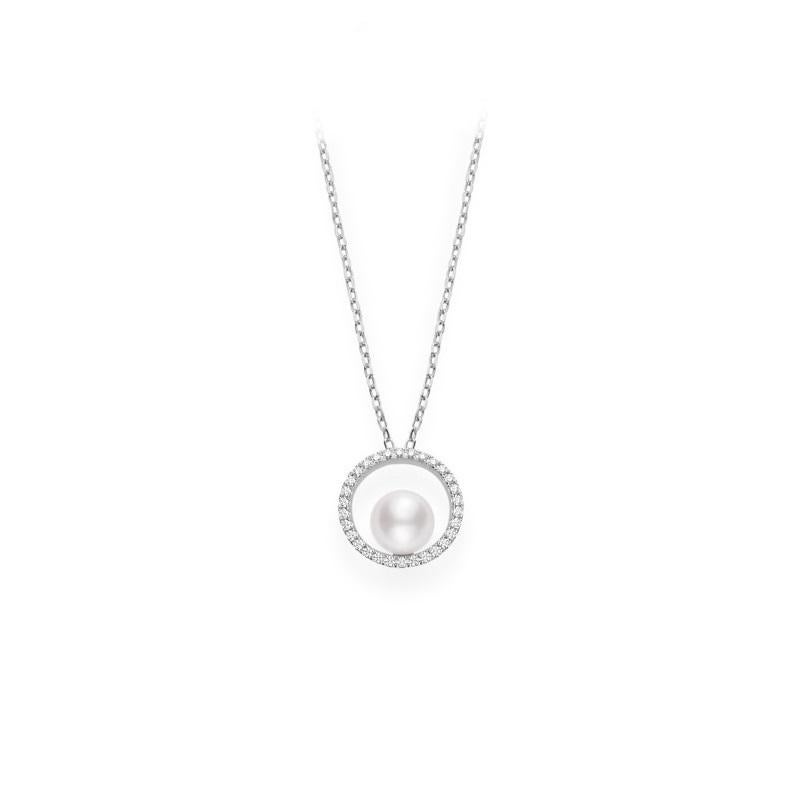 Round Cut Mikimoto Akoya Cultured Pearl Pendant with Diamonds MPA10369ADXW For Sale