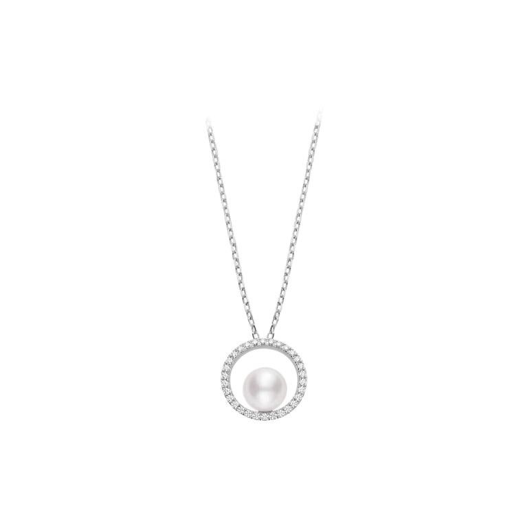 Mikimoto Akoya Cultured Pearl And Diamond Station Necklace Mpq10105adxw For At 1stdibs - Mikimoto Pearl Pendant With Diamond