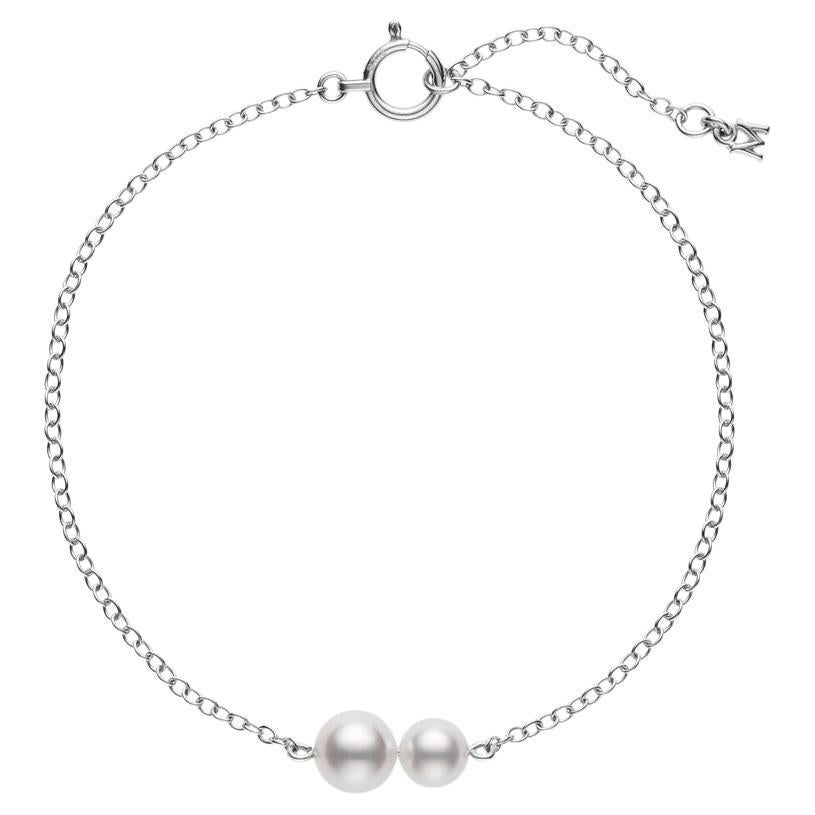 Mikimoto Akoya Cultured Pearl Station Bracelet in 18k White Gold MDQ10055AXXW For Sale