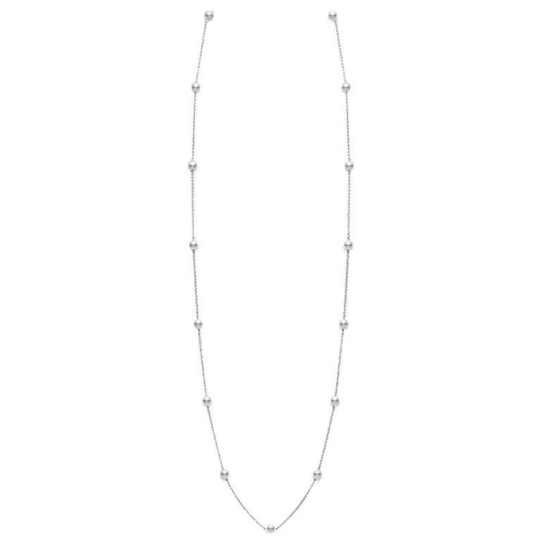 Mikimoto Akoya Cultured Pearl Station Necklace in 18 Karat White Gold ...
