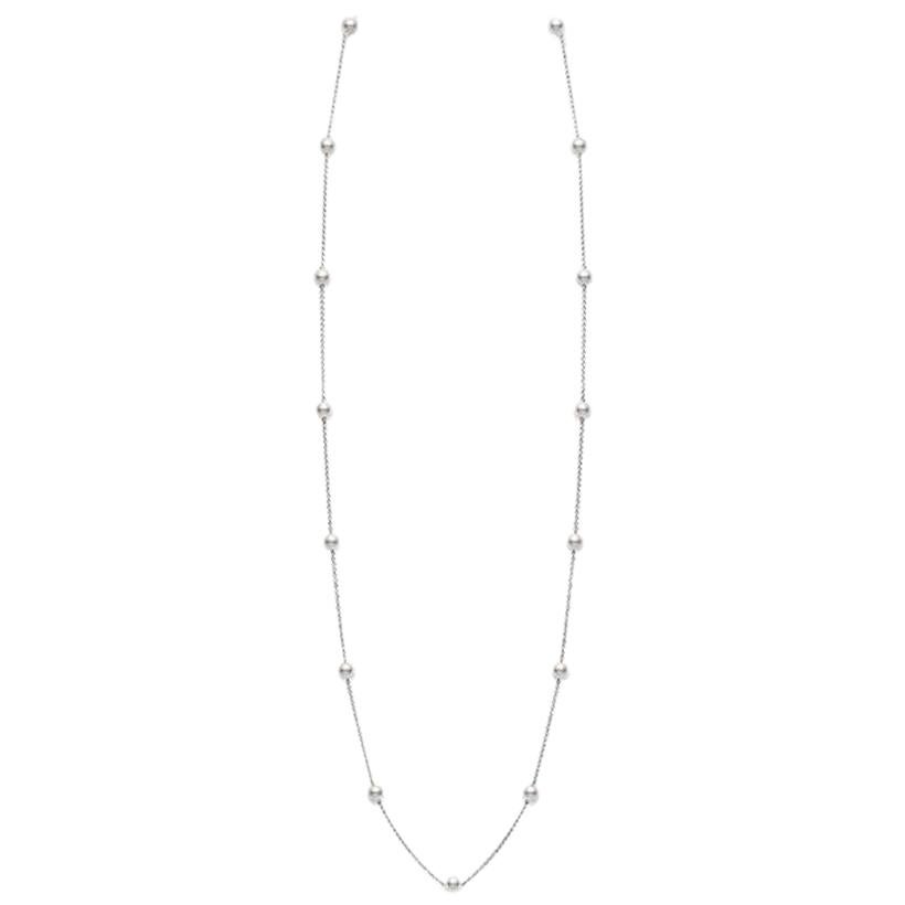 Mikimoto Akoya Cultured Pearl Station Necklace in 18 Karat White Gold PCL2W For Sale