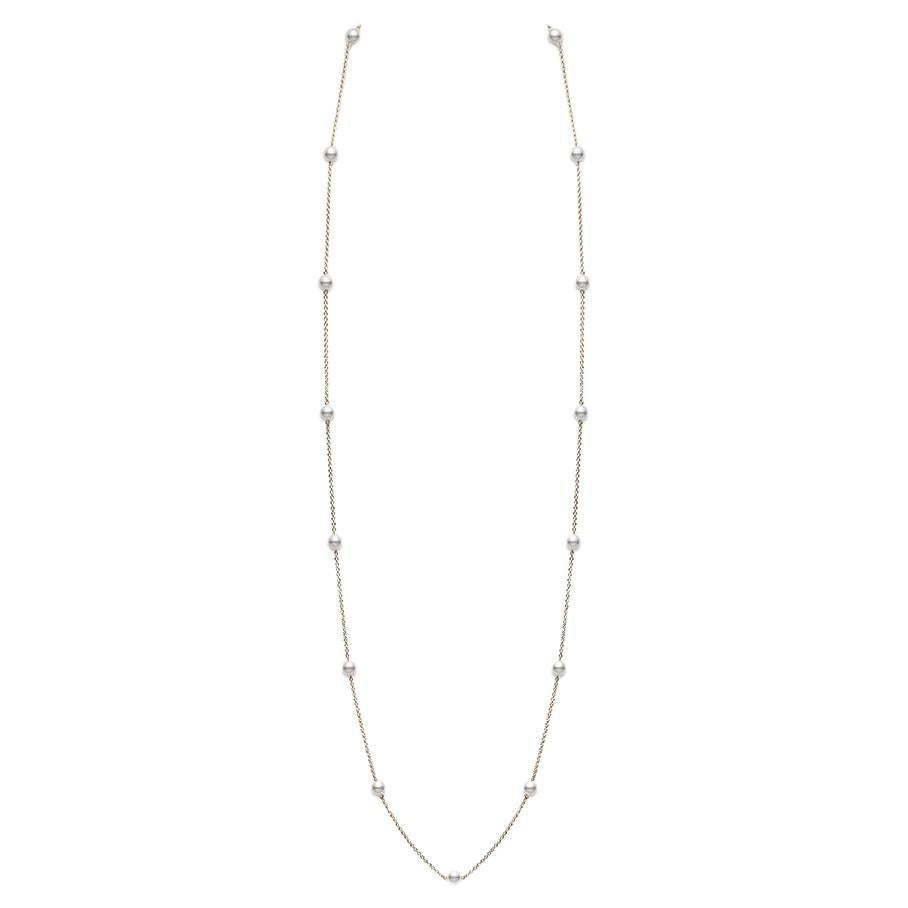 Mikimoto Akoya Cultured Pearl Station Necklace in 18 Karat Yellow Gold PCL2k
