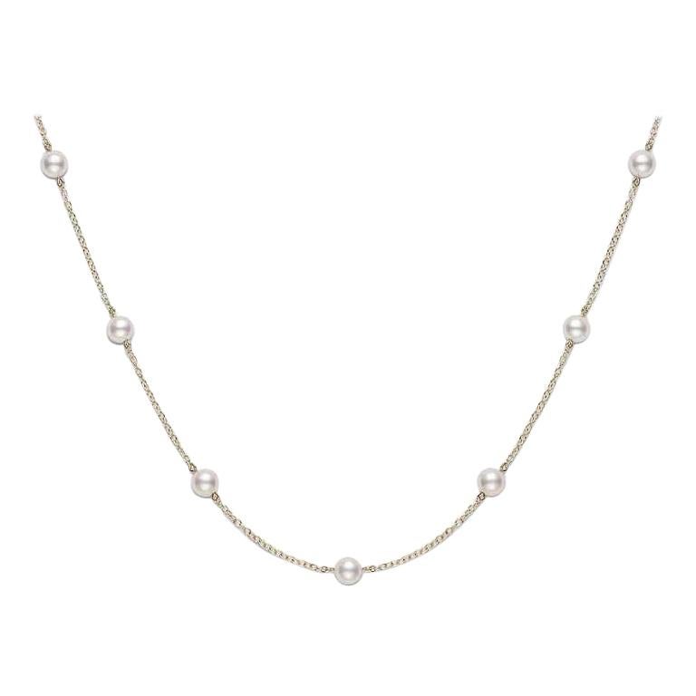 Mikimoto Akoya Cultured Pearl Station Necklace in Yellow Gold PC158LK