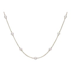 Mikimoto Akoya Cultured Pearl Station Necklace in Yellow Gold PC158LK