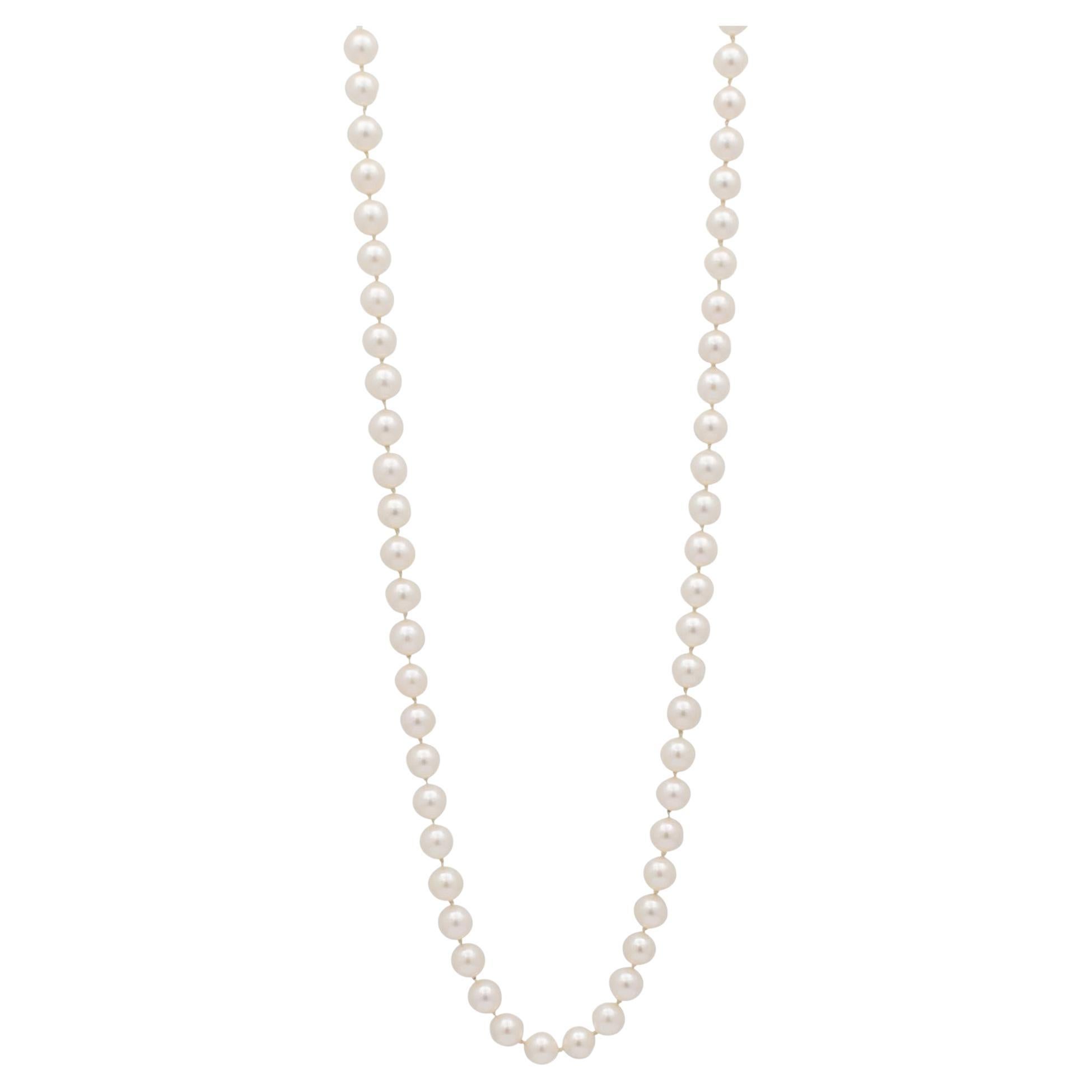 Mikimoto Akoya Cultured Pearl Strand Bead Chain Necklace - 18K Yellow Gold Clasp For Sale