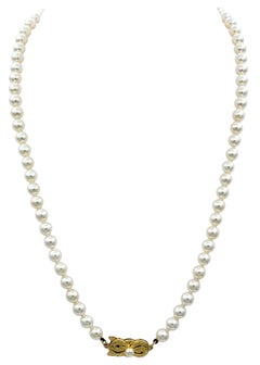 Mikimoto Akoya Cultured Pearl Strand Necklace with 18 Karat Yellow Gold Clasp