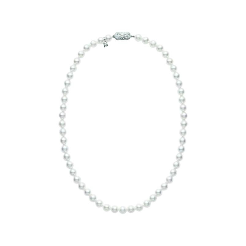 Mikimoto Five Strand Pearl Diamond White Gold Choker Necklace at 1stDibs five strand pearl