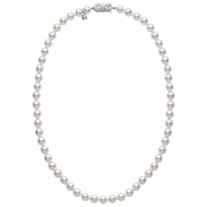 Mikimoto Akoya Cultured Pearl Strand Necklace with 18k White Gold Clasp U75118W For Sale