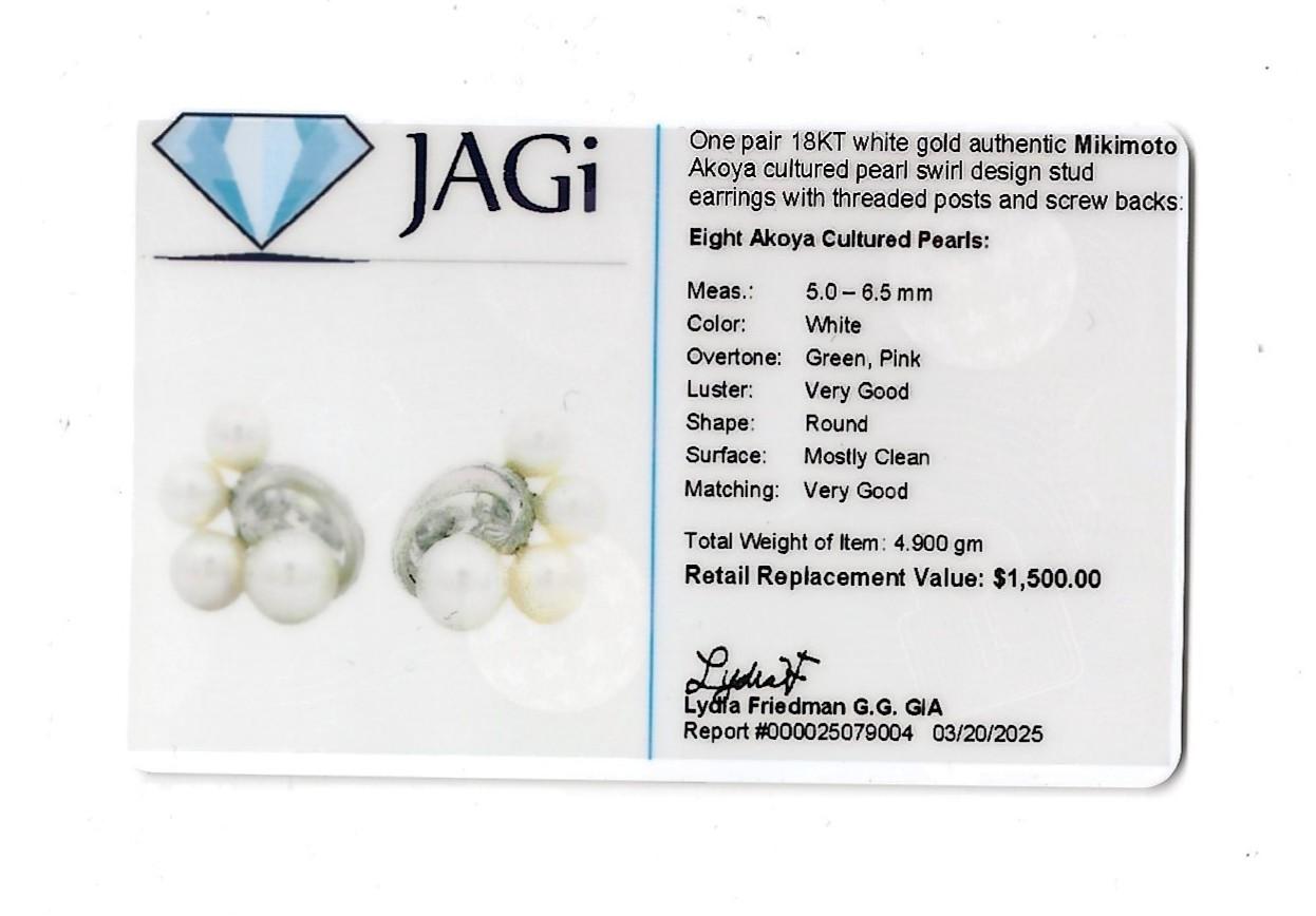 Mikimoto - Boucles d'oreilles en or blanc 18 carats avec motif en forme de tourbillon de perles de culture d'Akoya en vente 6