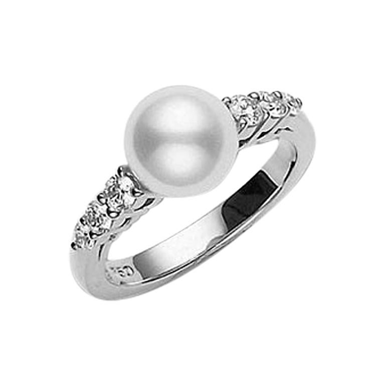 Mikimoto Akoya Cultured Pearl White Gold Ring PRA538DW65 For Sale