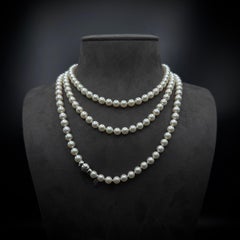 Mikimoto Akoya Japanese Round Pearl Rope Necklace White Gold Clasp