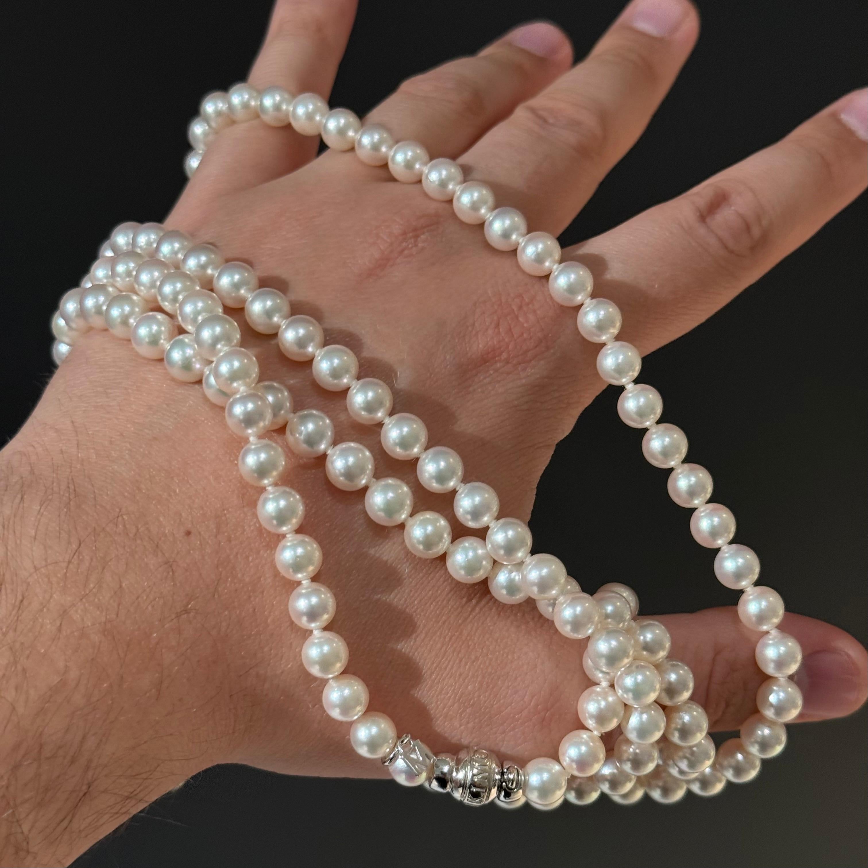 Mikimoto Akoya Japanese Round Pearl Rope Necklace White Gold Clasp In Good Condition For Sale In Lisbon, PT