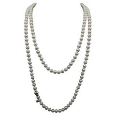 Mikimoto Akoya Japanese Round Pearl Rope Necklace White Gold Clasp