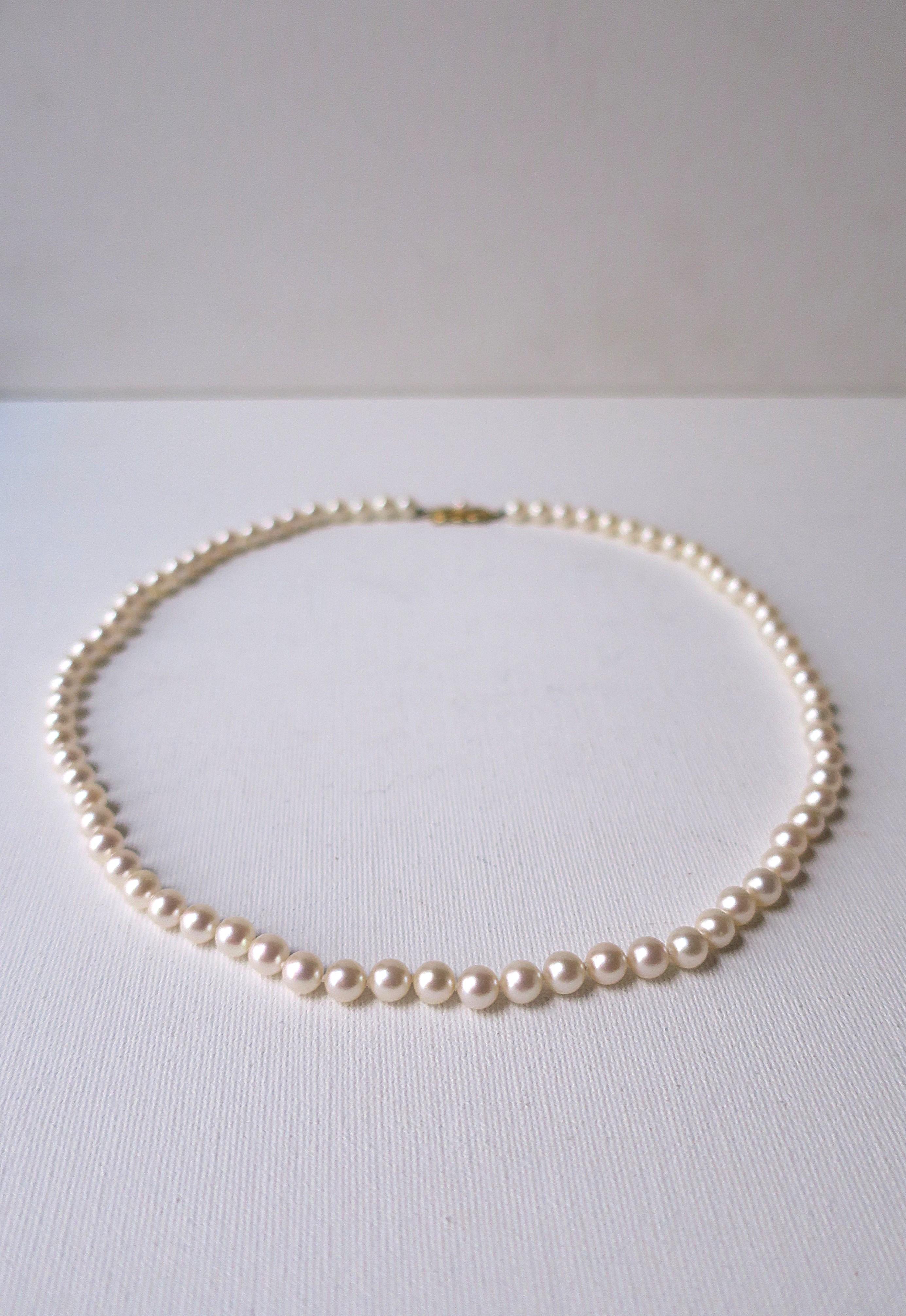 Round Cut Mikimoto Akoya Pearl 18 Karat Gold Necklace For Sale