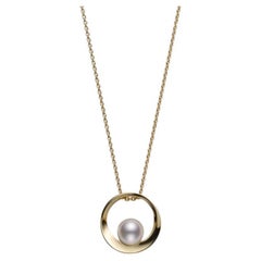 Used Mikimoto Akoya Pearl and 18 Karat Yellow Gold Circle Pendant MPQ10151AXXK