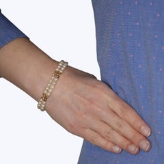 Mikimoto Akoya Pearl Bracelet, 14 Karat Yellow Gold Double Strand