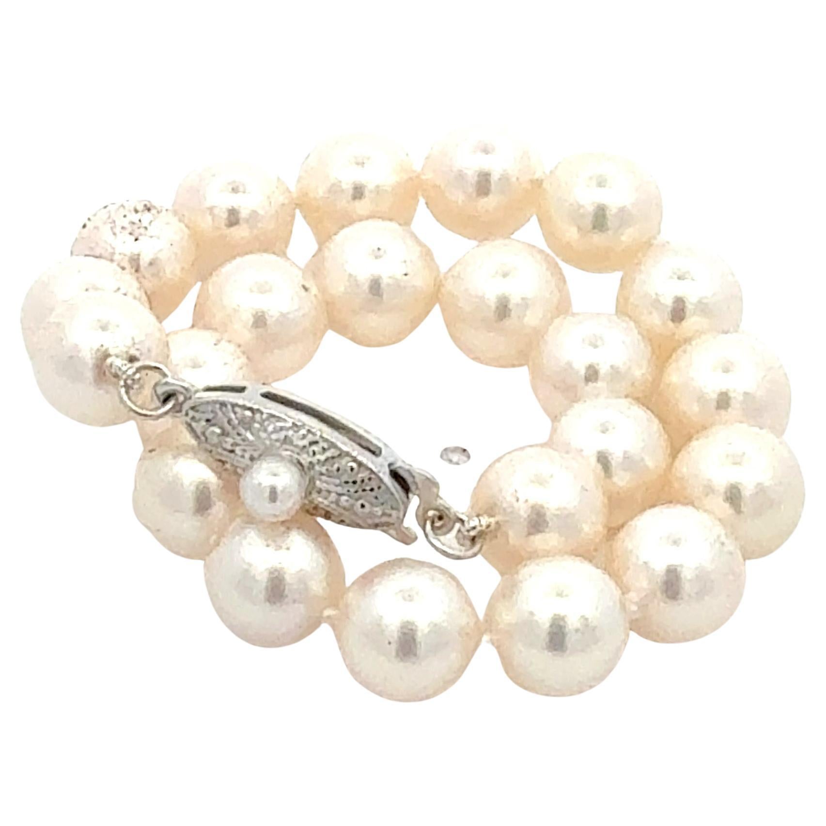 Mikimoto Akoya Pearl Bracelet 6.75" 7 mm Sterling Silver Estate For Sale