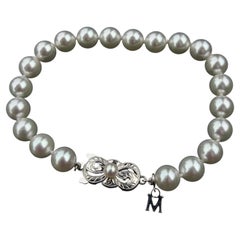 Mikimoto Akoya Pearl Bracelet 7-7.5mm 18k White Gold Clasp 7" 13.9g